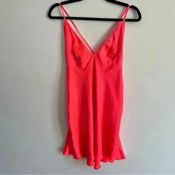 Free People Intimately Neon Pink Mini Slip Dress Adjustable Beaded Sleeveless - Picture 4 of 11